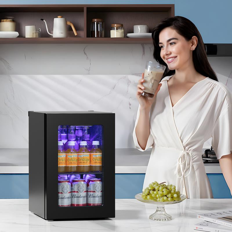 Antarctic Star 0.6Cu. Ft. Freestanding Wine Cellar, 4-Bottle Red Wine with 6-Can Beer Refrigerator, Quiet Compressor, LED Light and Display, 40-61 ℉, Black