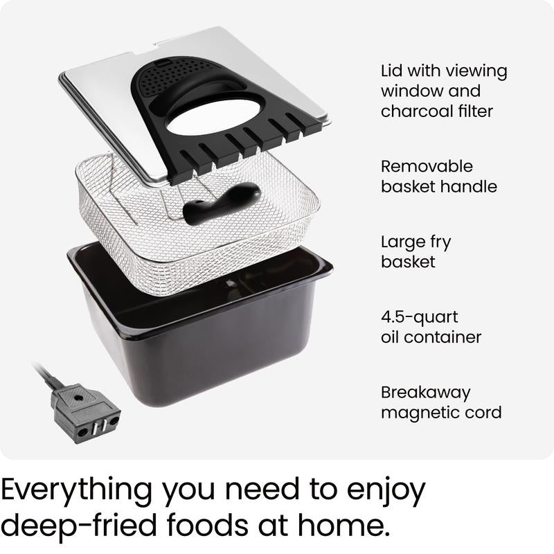 Chefman 4.5L Deep Fryer, XL Capacity, Adjustable Temperature & Timer - Stainless Steel
