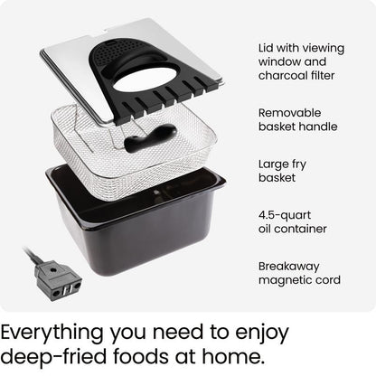 Chefman 4.5L Deep Fryer, XL Capacity, Adjustable Temperature & Timer - Stainless Steel