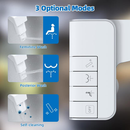 Hibbent Bidet Attachment for Toilet, Non-Electric Dual Nozzle for Frontal & Rear Wash, Adjustable Water Pressure Control, Fresh Water Bidet Toilet Seat, Self Cleaning Water Sprayer, White Portable Dual Adjustable Dual