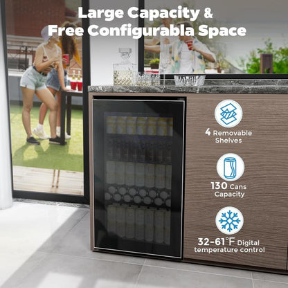 COWSAR Beverage Refrigerator and Cooler, Mini Fridge 48-130 Can, Little Cooler with Digital Display 32~61℉, Small Refrigerator with 4 Shelves for Home Office, Bedroom, Garage, Game Room, 1.3-3.2 Cu.Ft